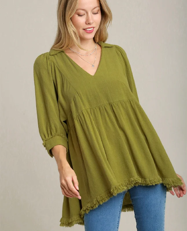 V-Neck Babydoll Linen Top