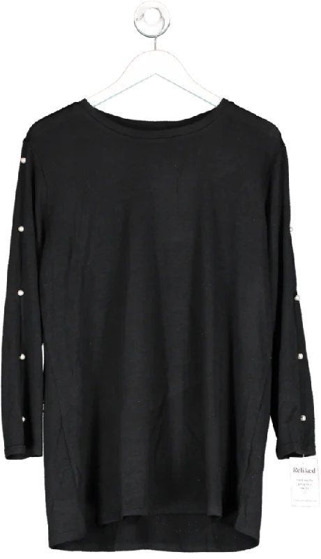 V by Very Curve Crew Neck Pearl embellished Sleeve Detail Top - Black UK 14