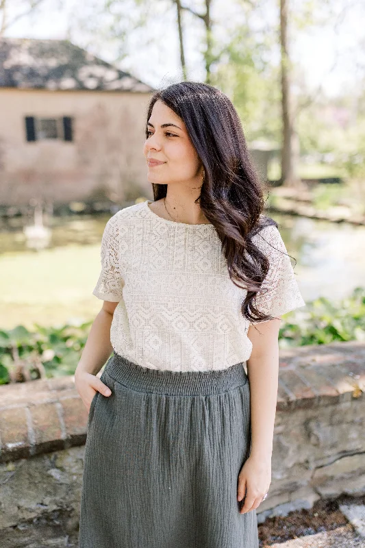 'Zelie' Embroidered Front Top in Cream