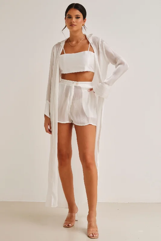 Zura Shimmer High Waisted Shorts White