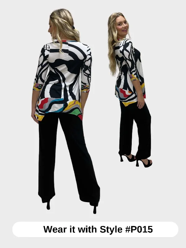 FASHQUE - Digital Print Scoop Neck 3/4 Sleeve Asymmetrical Tunic Top - T1100