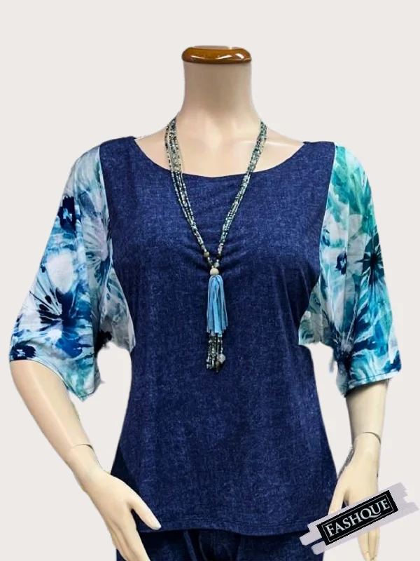 FASHQUE - DIGITAL PRINT Scoop Neck Butterfly Sleeves Top - T2661