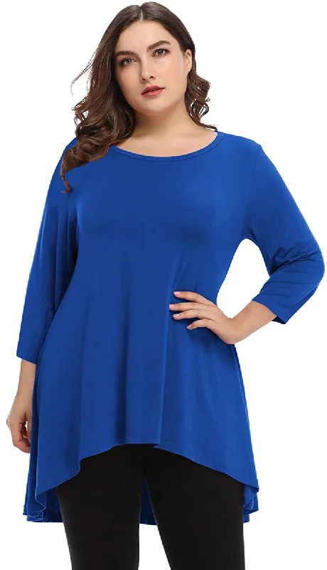 Women's Plus Size 3/4 Sleeve Loose Fit Flare Swing Tunic Basic T Shirt-LARACE 8052