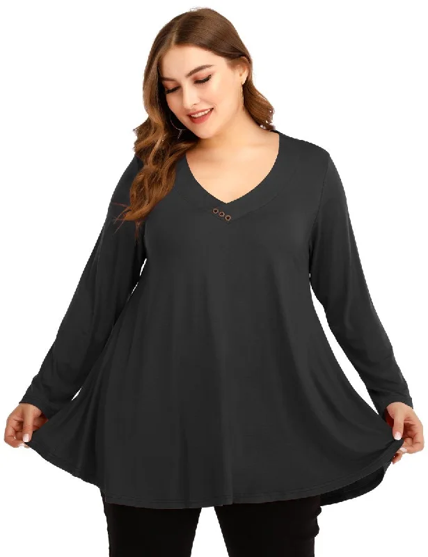 Women's Plus Size Tunic Long Sleeve V Neck Blouses Basic Shirt-LARACE 8055