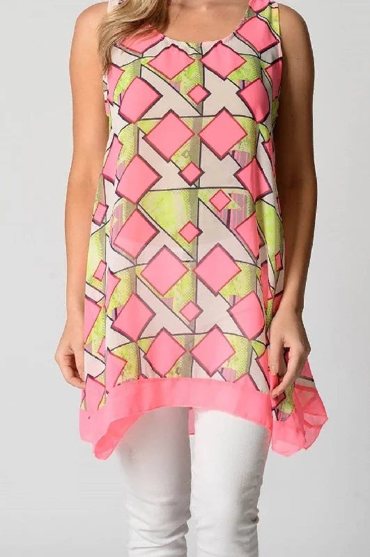 Tunic Top Pink Asymmetrical Design Cotton Blend