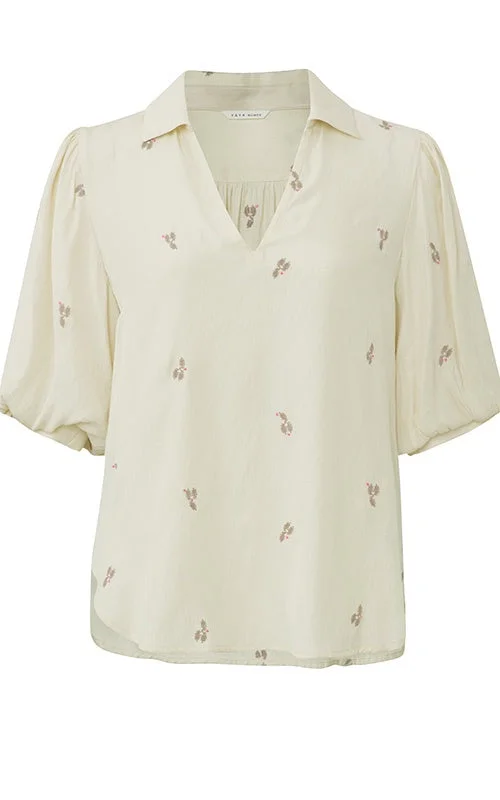 YAYA Birch Sand Short Sleeve Tunic Top